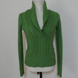Old Navy Sweater Preppy Cable Knit Green Academia Deep V-Neck Collar Medium